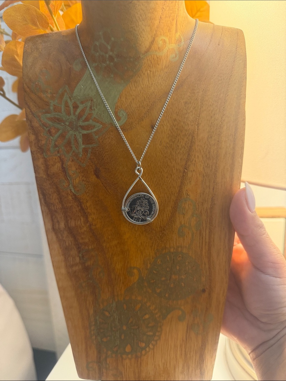 Silver Teardrop Coin Pendant Necklace
